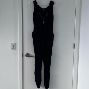 Black Zip Up Elastic Waits Jumpsuit - Size small